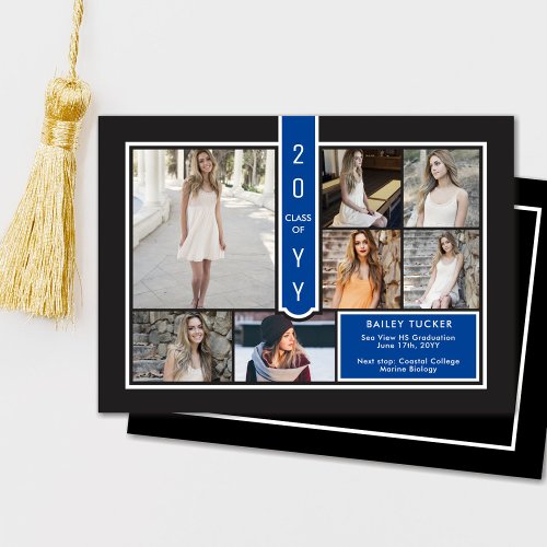 Modern 7_Photo College Navy Blue Black Graduation Announcement