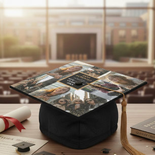 Modern 7 Photo Graduation Collage Name Year Cap Topper