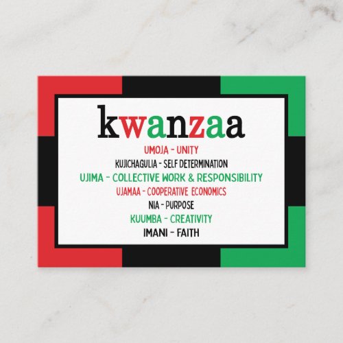 Modern 7 Principles Green Red Black Kwanzaa Business Card
