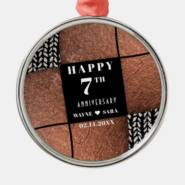 Modern 7th Copper Wool Anniversary Metal Ornament (Front)