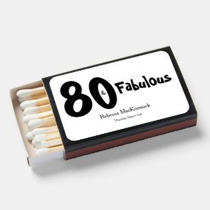 Modern 80 and Fabulous Black 80th Birthday Party Matchboxes