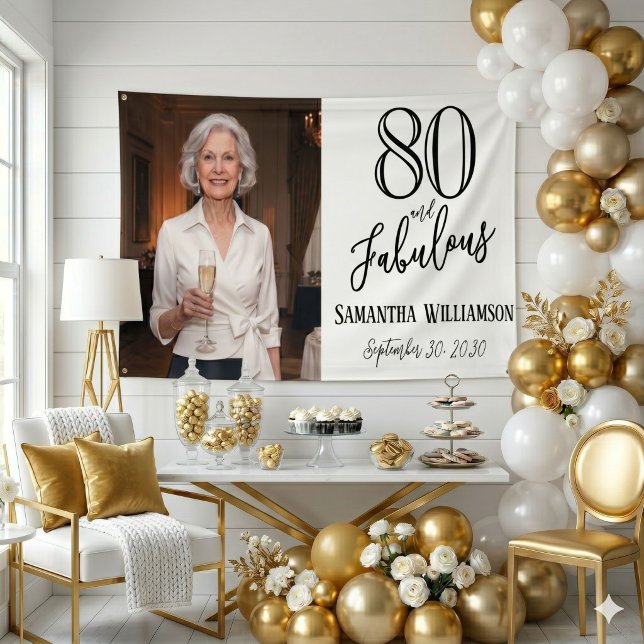 Modern 80 and Fabulous Bold Name Date Birthday  Banner (Creator Uploaded)