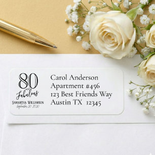 Modern 80 and Fabulous Bold Name Date Birthday Label