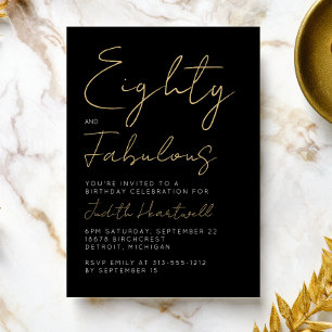 Modern 80 and Fabulous Gold 80th Birthday Party Invitation