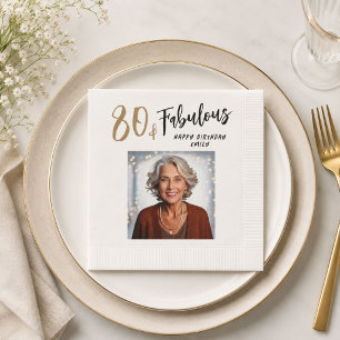 Modern 80 and Fabulous Photo 80th Birthday Napkins