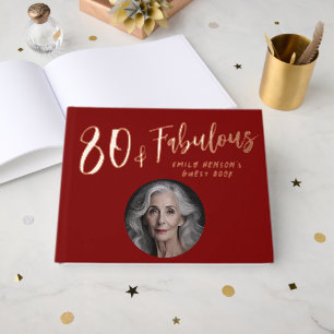Modern 80 and Fabulous Photo 80th Birthday Party Foil Guest Book