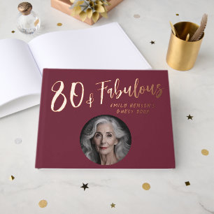 Modern 80 and Fabulous Photo 80th Birthday Party Foil Guest Book