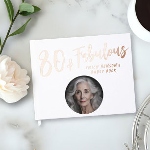 Modern 80 and Fabulous Photo 80th Birthday Party Foil Guest Book