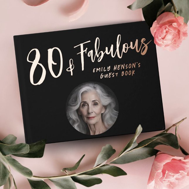 Modern 80 and Fabulous Photo 80th Birthday Party Foil Guest Book (Creator Uploaded)