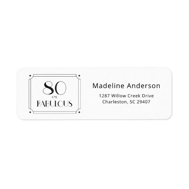 Modern 80 & Fabulous Birthday Return Address Label (Front)