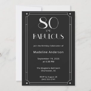 Modern 80 & Fabulous Black White 80th Birthday Invitation
