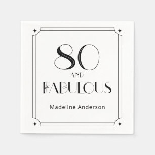 Modern 80 & Fabulous Black White Birthday Napkins