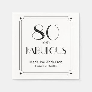 Modern 80 & Fabulous Black White Birthday Napkins