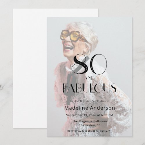 Modern 80 & Fabulous Photo 80th Birthday Invitation