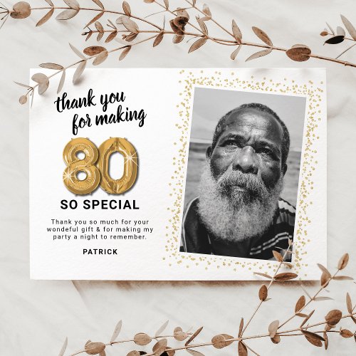 Modern 80th Adult Birthday Photo Thank You Card