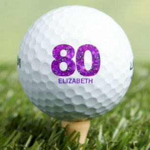 Modern 80th Birthday Gift - 80 Purple Flowers Golf Balls