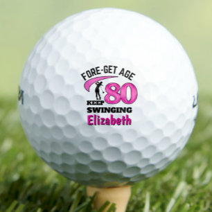 Modern 80th birthday golf balls 80 pink initials