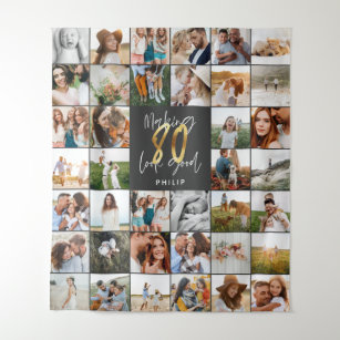 Modern 80th birthday multi photo  tapestry