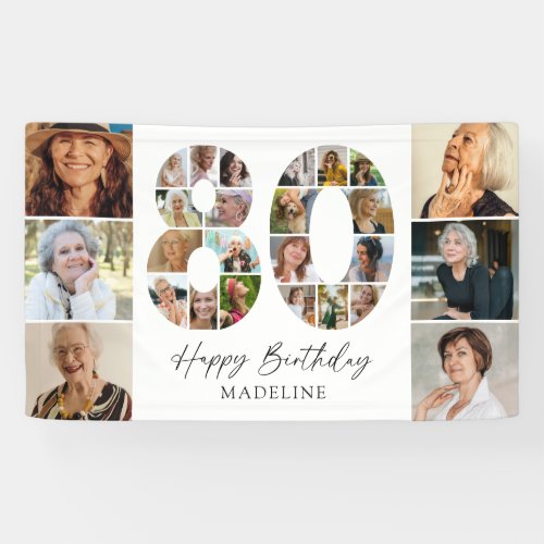Modern 80th Birthday Photo Collage Banner