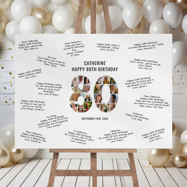 Modern 80th Birthday Photo Collage Message Foam Board (Creator Uploaded)