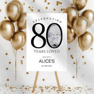 Modern 80th Party Sign, Welcome Poster with Photo