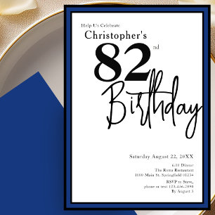 Modern 82nd Birthday Invitation Elegant Black Blue