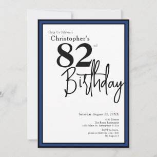 Modern 82nd Birthday Invitation Elegant Black Blue