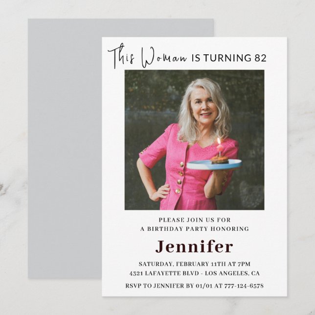 Modern 82nd birthday invitations for her Photo (Front/Back)