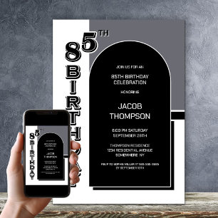 Modern 85th Birthday Black Arch Party Invitation