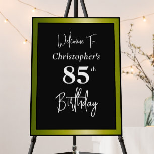 Modern 85th Birthday Welcome Sign Black and Gold
