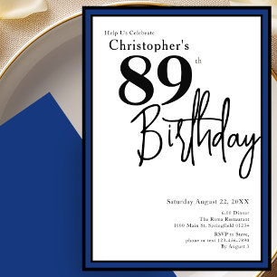 Modern 89th Birthday Invitation Elegant Black Blue