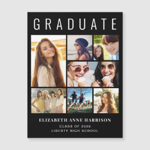 Modern 8 Photo Black Graduation Announcement
