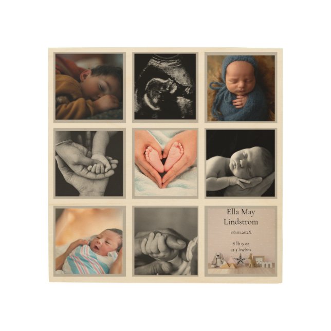 Modern 8 - photo Collage Beige Frames Wood Wall Art (Front)