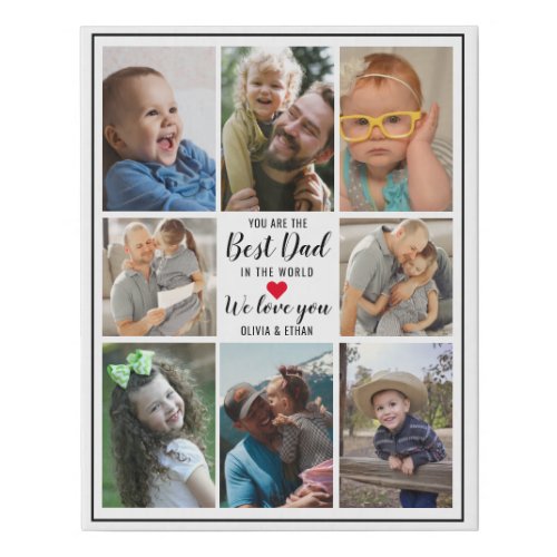 Modern 8 Photo Collage Best Dad In The World   Faux Canvas Print