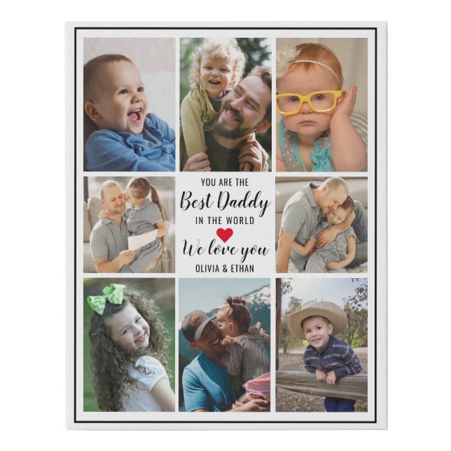 Modern 8 Photo Collage Best Daddy In The World   Faux Canvas Print (Front)