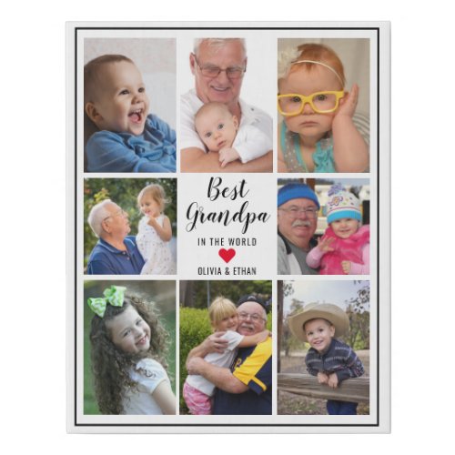 Modern 8 Photo Collage Best Grandpa In The World Faux Canvas Print