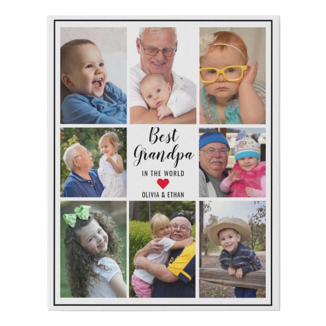 Modern 8 Photo Collage Best Grandpa In The World Faux Canvas Print (Front)