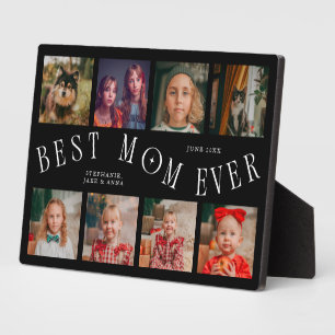 Modern 8 Photo Collage Best Mom Ever Black Plaque