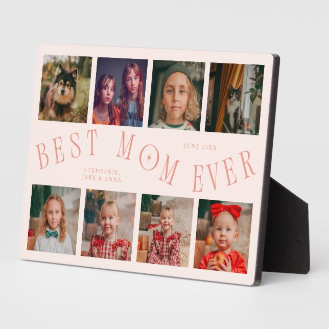Modern 8 Photo Collage Best Mom Ever Peach Plaque (Side)