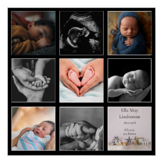 Modern 8 - photo Collage Black Frames Poster