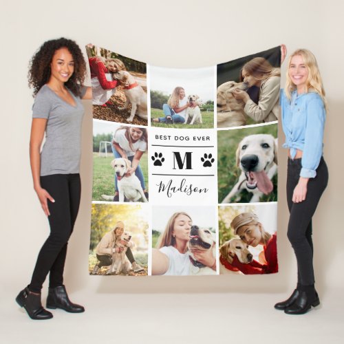 Modern 8 Photo Collage Dog Paw Fleece Blanket
