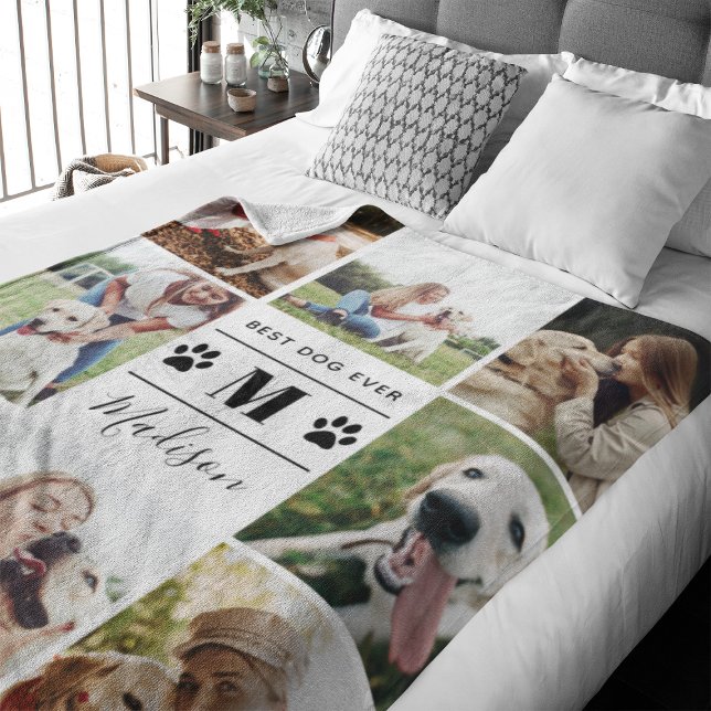 Modern 8 Photo Collage Dog Paw Fleece Blanket (Capture precious pet moments with our Modern Pet Photo Collage Fleece Blanket. )