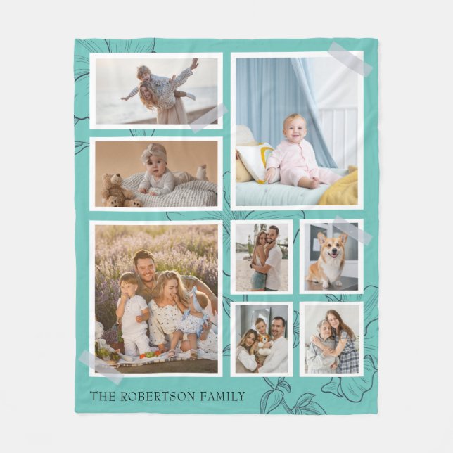 Modern 8 Photo Collage Family Fleece Blanket (Front)