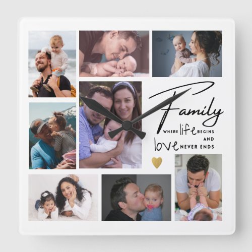 Modern 8 Photo Collage Family Quote Black & White