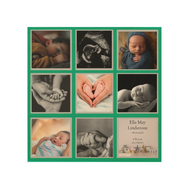 Modern 8 - photo Collage Medium Green Wood Frames Wood Wall Art (Front)