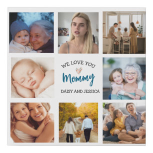 Modern 8 Photo Collage Mother's Day & Heart Faux Canvas Print