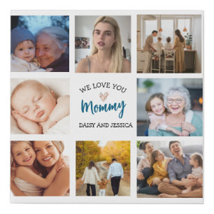 Modern  8 Photo Collage  Mother's Day & Heart Faux Canvas Print