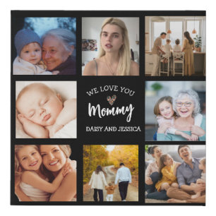 Modern 8 Photo Collage Mother's Day & Heart Faux Canvas Print