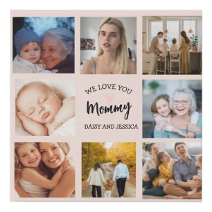 Modern  8 Photo Collage  Mother's Day & Heart Faux Canvas Print