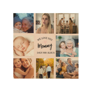 Modern  8 Photo Collage  Mother's Day & Heart Wood Wall Art